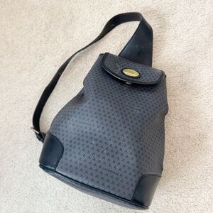 Liz Claiborne vintage black vegan leather logo sling backpack purse
